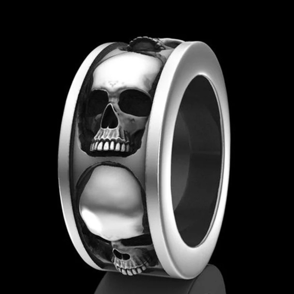 SKULL RING PUNK RING STAINLESS STEEL RING GOTHIC - Picture 2 of 4